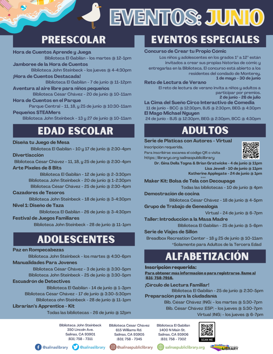 Eventos de biblioteca de junio