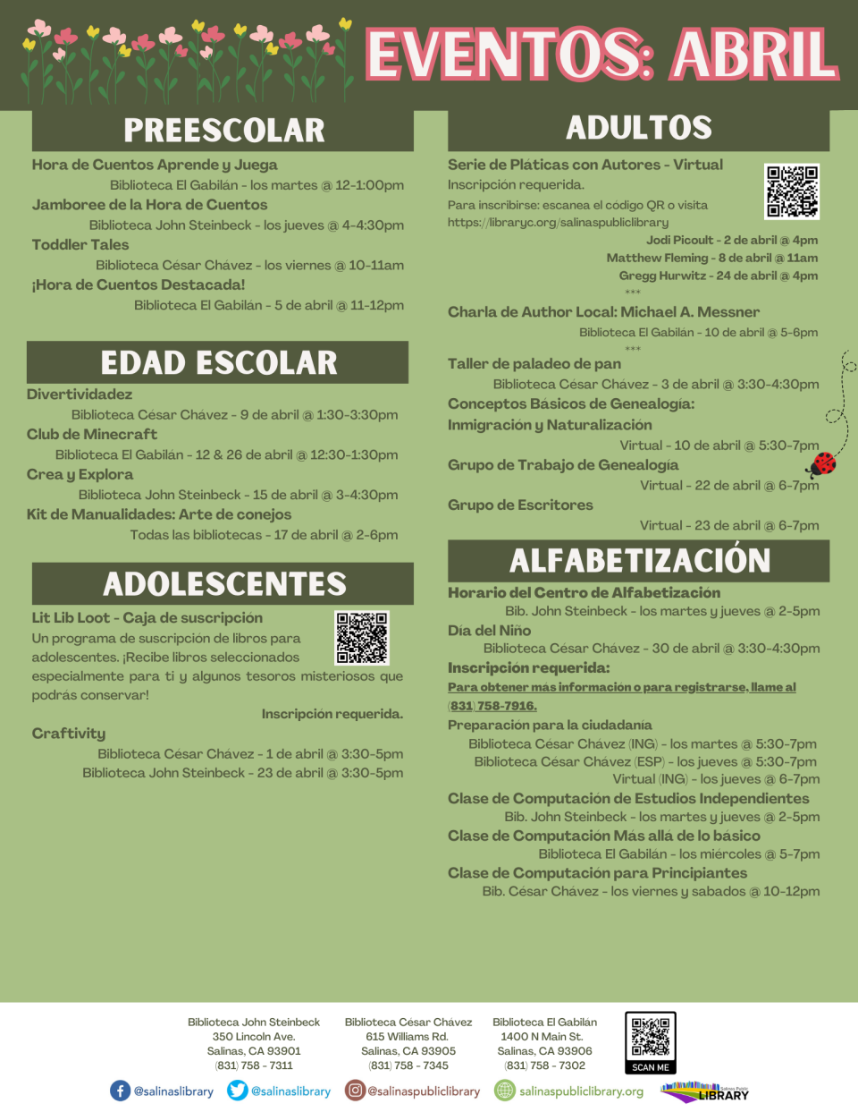 Eventos de biblioteca de abril