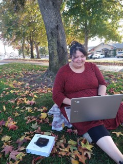 woman with laptop and hotspot